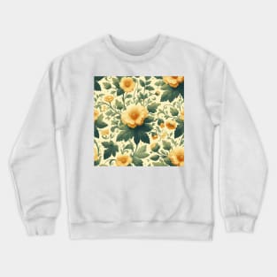 Yellow Flowers and Green Leaves Pattern Crewneck Sweatshirt